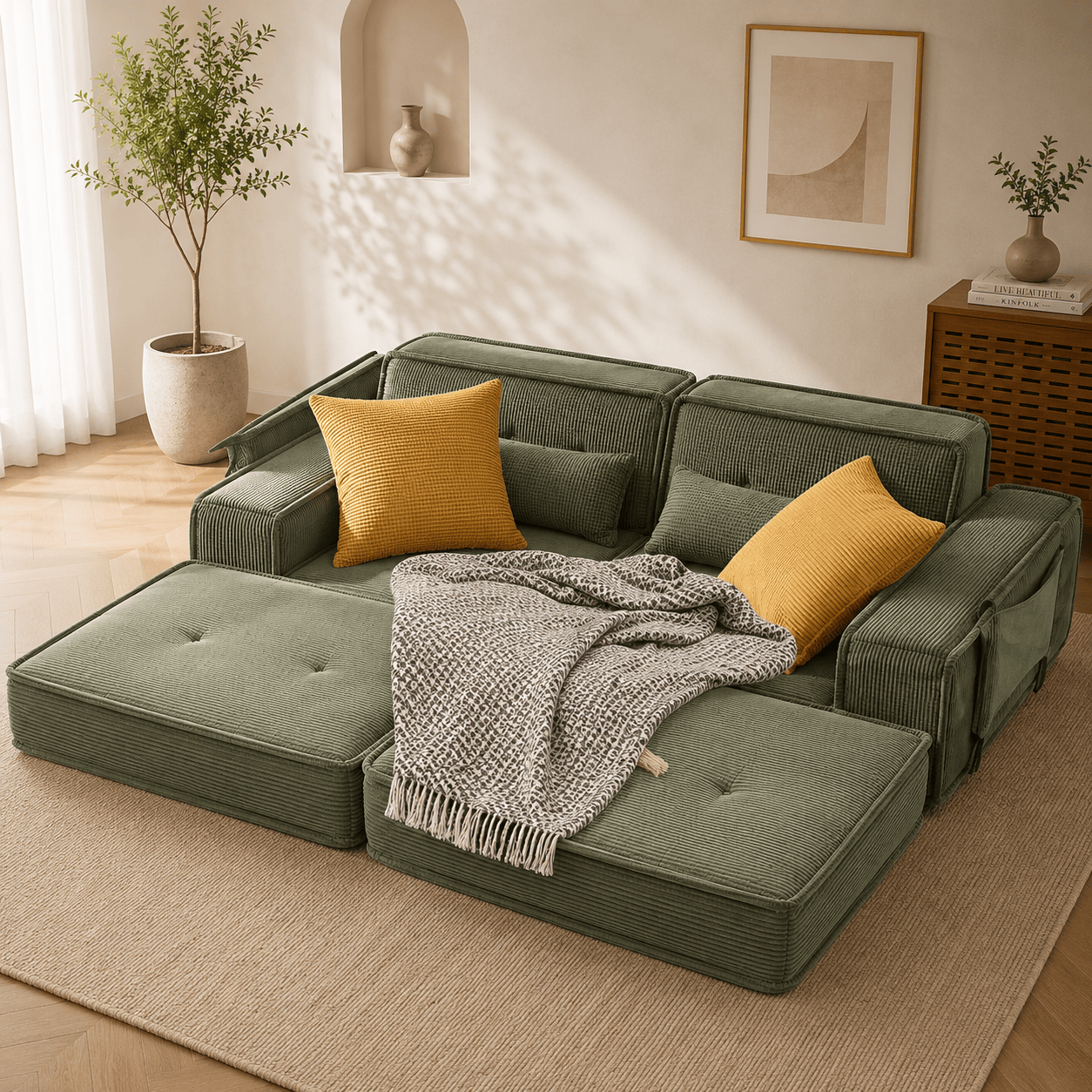 Canapé Convertible Vert Compressé | Achille