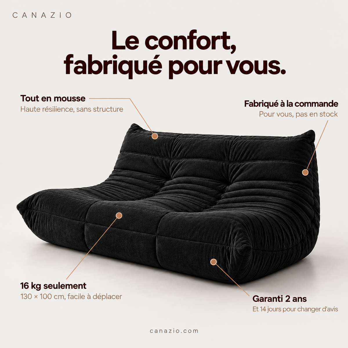 Canapé Compressé Aspect Lin Noir | Ulysse