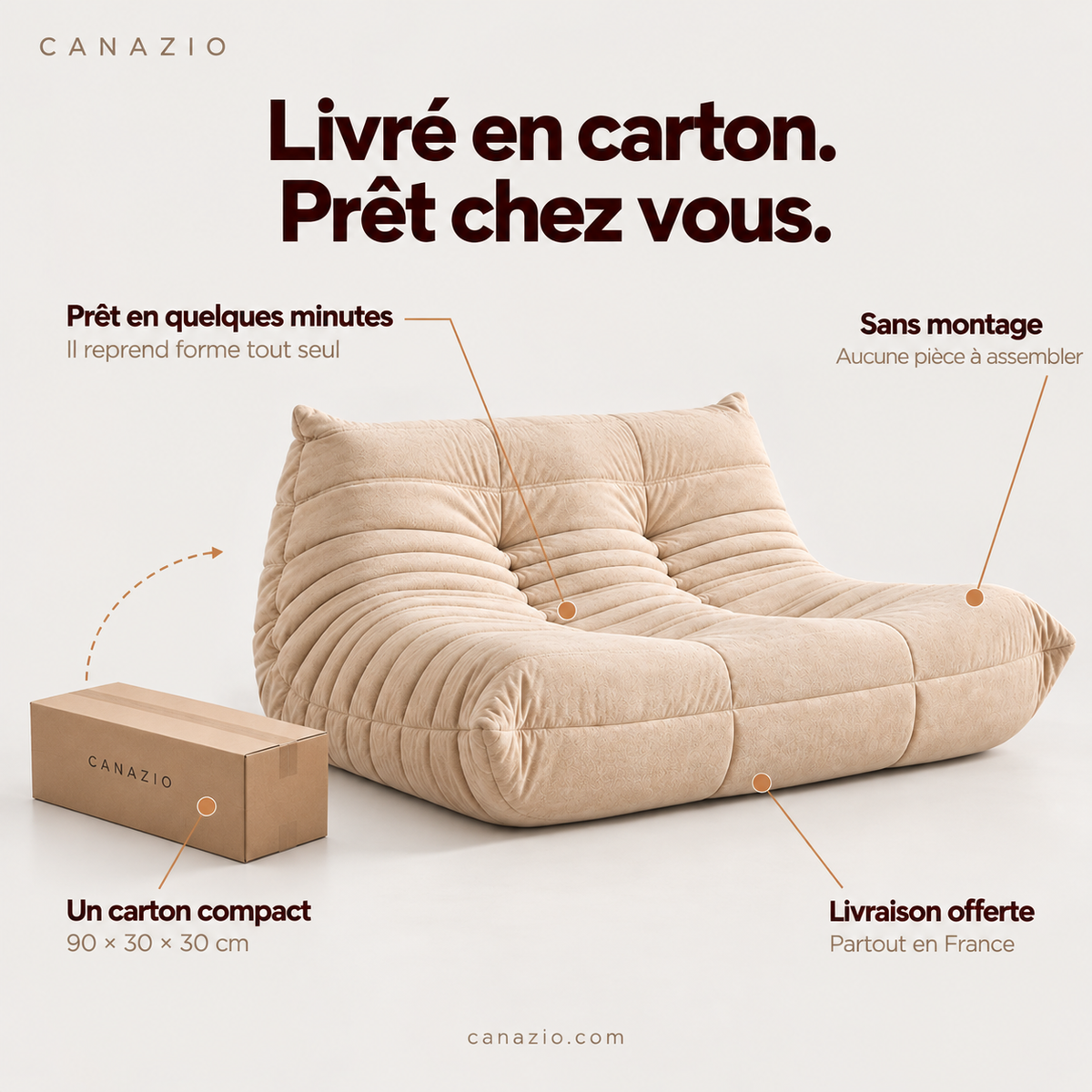 Canapé Compressé Aspect Lin Beige | Orion