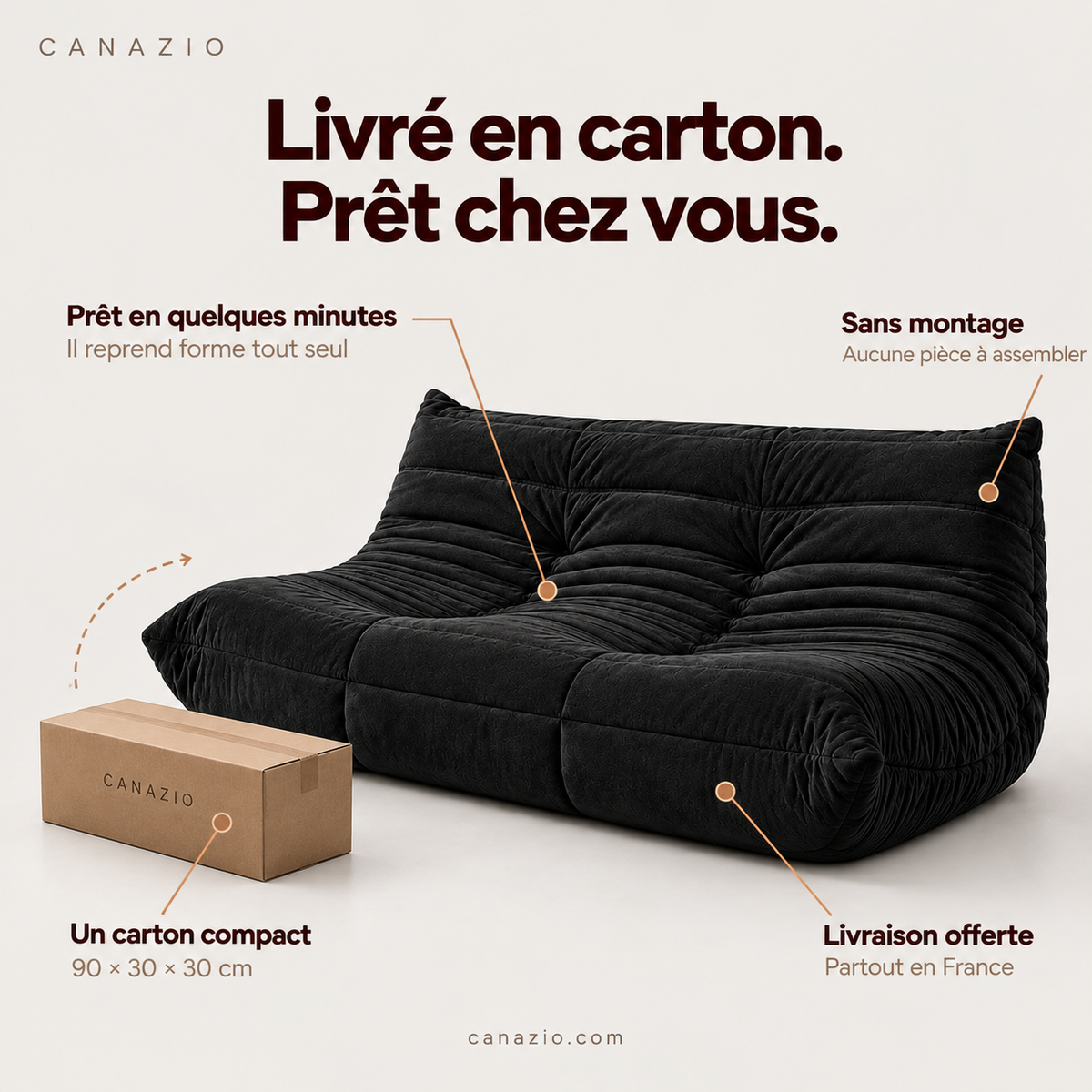 Canapé Compressé Aspect Lin Noir | Ulysse
