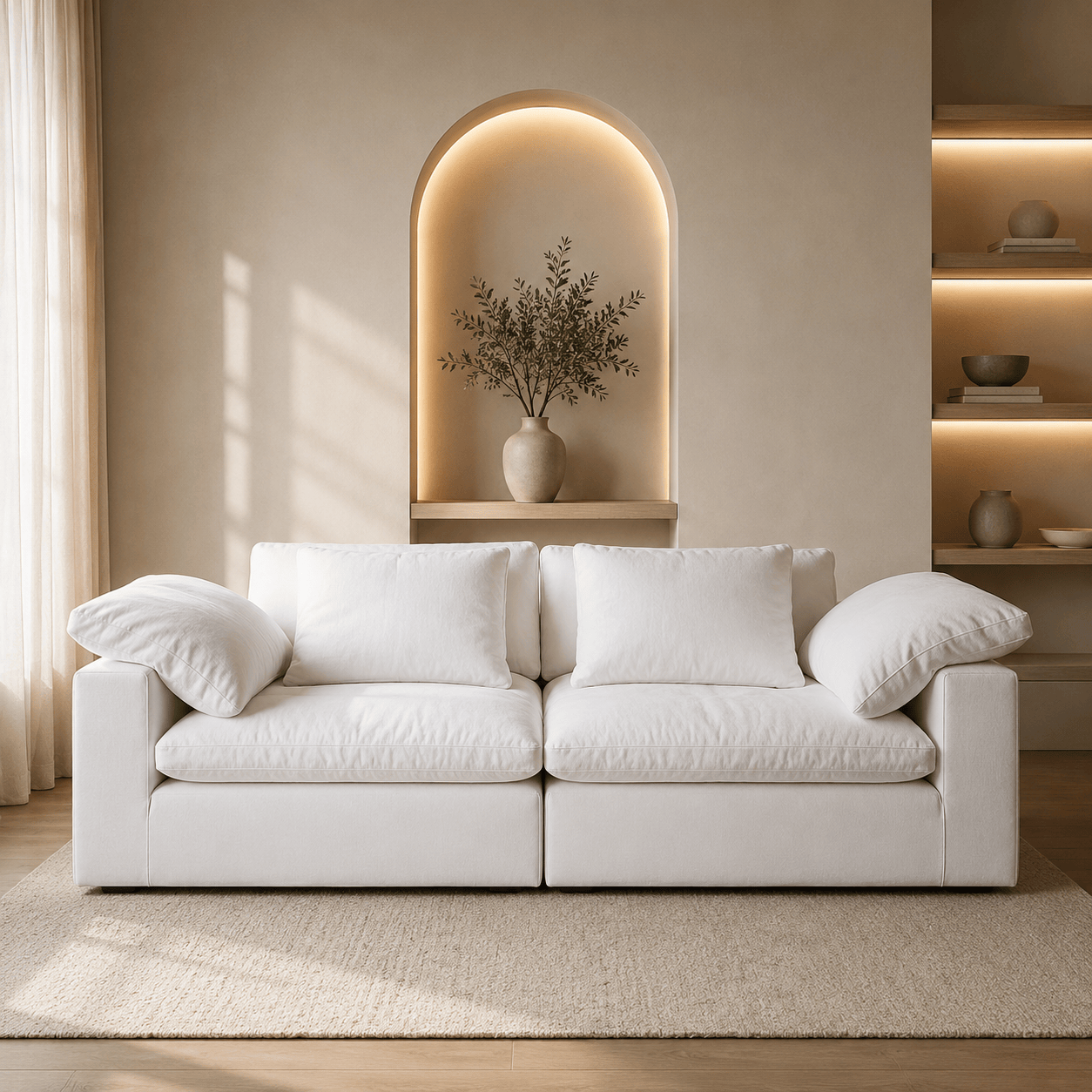 Canapé Modulaire Velours Blanc Éponge | Atlas
